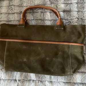 GAP Olive Green Suede Tote with Tan leather trim